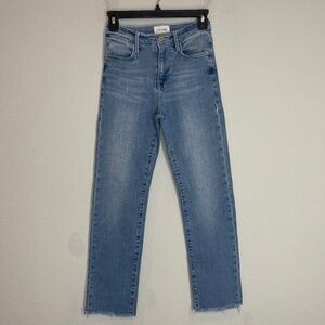 Frame Denim Jeans Women's 25 Le High Straight Midrise Blue Light Wash Raw Hem